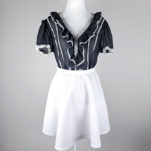 Heart Soul Black Sheer Ruffled Lace Pearl Blouse